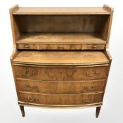 A 20th century continental walnut bow front bureau, 85 cm x 46 cm x 109 cm.