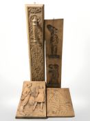 A carved pine mangle board, further panel depicting a farmer and wife,