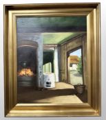 Danish School : Fireplace in a cottage, oil on canvas, 39 cm x 49 cm.