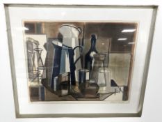 20th Century Continental School : Still life of jugs and bottles, colour lithograph,