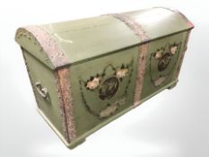 A 19th century continental painted pine and metal bound dome top chest, 127 cm x 64 cm x 75 cm.