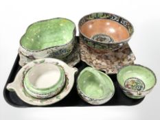 Eight pieces of Maling lustre china.