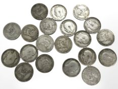 Twenty pre 1920 .925 silver one shillings CONDITION REPORT: 111.8g.