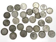 Thirty 0.500 silver one shillings, all 1920-1946. CONDITION REPORT: 167.