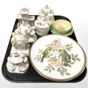 A group of Coalport porcelain houses, four Spode garden birds porcelain plates,
