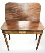 A 19th century mahogany serpentine front turnover top tea table, width 91 cm.