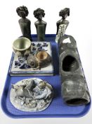 Studio pottery items including three Danish busts of faceless ladies,