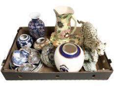 A quantity of oriental ceramics including Cantonese and Imari wares, armorial jar,