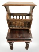 A mango wood lamp table and a magazine rack