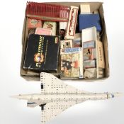 Miscellaneous toys, Meccano model of concorde, chess set, draughts, playing cards, tin toys, etc.