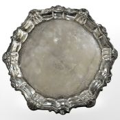 A George II silver card tray, Francis Pages, London 1742, diameter 17cm.
