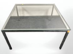 A Scandinavian chrome and glass square coffee table,
