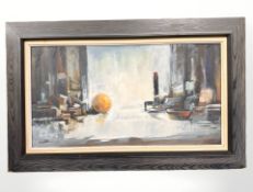 Danish School : Still life with an orange, oil on canvas, 74 cm x 39 cm.