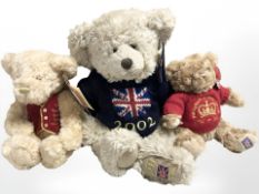 Three Queen's diamond jubilee teddy bears.