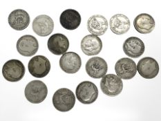 Twenty pre 1920 .925 silver one shillings CONDITION REPORT: 111g.