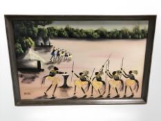 African School : figures dancing in traditional dress,
