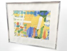 A Danish abstract colour print, indistinctly signed, 74 cm x 63 cm.