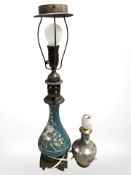 A hand painted ceramic lamp base and a further Chinese cloisonne enamel lamp base, tallest 62 cm.