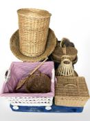 A quantity of wicker baskets, hampers, trolley,