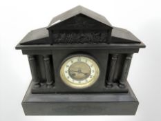 A Victorian black slate mantle clock retailed by Walker and Sons, Sunderland,
