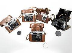 A small collection of Russian Zenit and Fed 35mm cameras to include Zenit TTL with Helios-44M 2/58