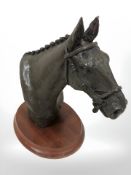 A bronzed resin bust of a horse signed Joel Walker,