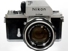 A Nikon F 35mm camera, with Nikkor-S Auto 1:1.4 f=50mm lens and Nikon Photomic Ftn finder.