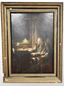 19th century School : Portrait print of a military figure seated by a desk, oil on canvas,