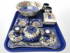 A group of blue ground Maling lustre ceramics