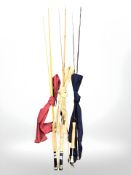 Three various two piece fishing rods.