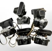 A quantity of Russian 35mm cameras to include three Zorki-4K cameras with Jupiter 8 2/50mm lenses,