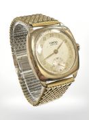 A gent's 9ct gold Vertex Revue cushion-shaped wristwatch, with presentation inscription to reverse,