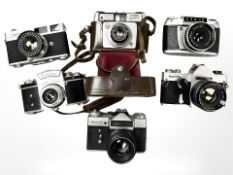 A collection of 35mm cameras to include Ilford Sportsman, Zenit-E with Helios-44-2 2/58mm lens,