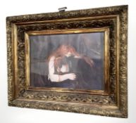 A continental colour print depicting figures embracing, 33 cm x 22 cm.