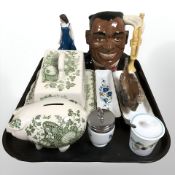 A Masons fruit basket, cheese dish, money box in the form of a pig,