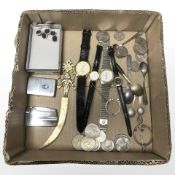 A group of lady's and gent's wristwatches, eastern brass letter knife,