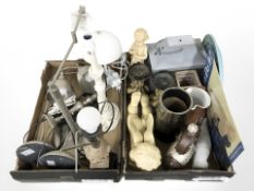 A group of table lamps, lantern, contemporary ornaments,