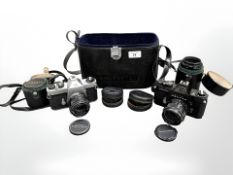 Two Asahi Pentax Spotmatic SP II 35mm cameras with two Takumar 1:1.8/55 lenses, Super-Takumar 1:1.