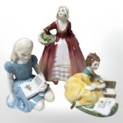 Three Royal Doulton figurines 'Janet' HN 1537 'Alice' HN 2158 and 'Picnic' HN2308