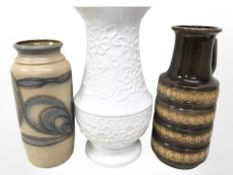 Three West German pottery vases / jugs, tallest 51 cm.