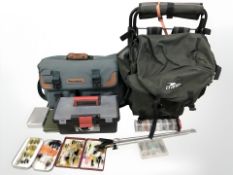 A crane and snowbee fishing bags, boxes and tins containing equipment including hooks,