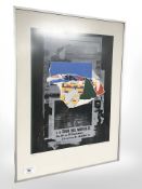 An abstract colour print, indistinctly signed, 40 cm x 54 cm.