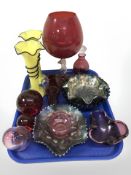 A group of carnival glass dishes,