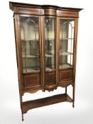 A late Victorian mahogany and satinwood inlaid display cabinet, 113 cm x 45 cm x 184 cm.