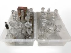 A collection of pressed glass decanters (2 boxes)