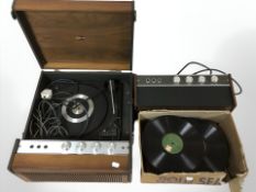 A G Marconi record player, a further amplifier and a box of 78 RPM vinyl records.