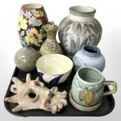 Assorted ceramics including Clarice Cliff Wilkinsons mug, Denby vase,