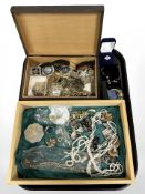 Assorted jewellery boxes containing costume pieces, bracelets, brooches,
