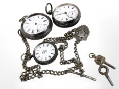 Two Sterling silver open faced pocket watches, Continental silver lady's fob watch,