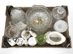Assorted pressed glass bowls, jugs, small quantity of costume jewellery,
